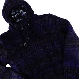 LEIF NELSON Wool Blend Hoodie Sweater Cable Knit Duffle Blue Gray Men's XXL